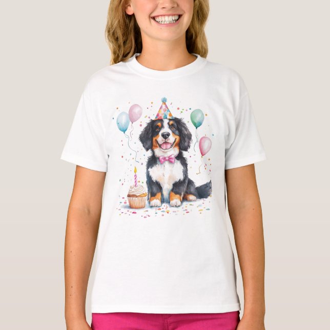 Happy Birthday Bernese Mountain Dog T-Shirt (Front)