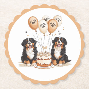 Happy Birthday Bernese Mountain Dogs Paper Coaster