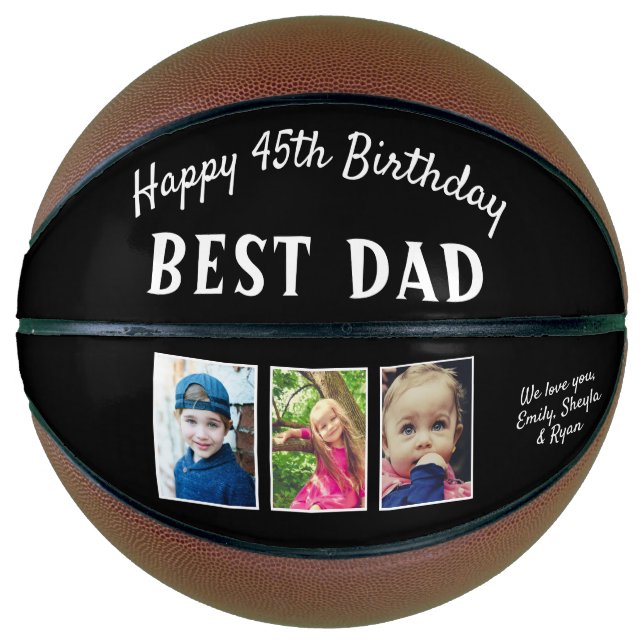 Happy Birthday Best Dad 3 Photo Collage Black Basketball (Front)
