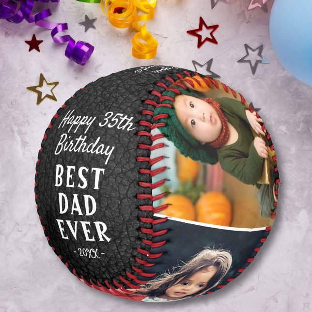 Happy Birthday Best Dad Black Leather 3 Photo Baseball (Creator Uploaded)