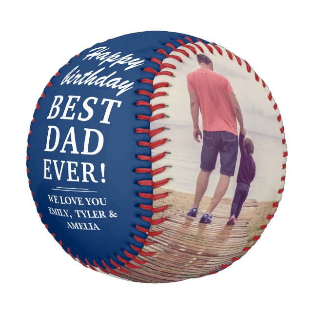 Happy Birthday Best Dad Ever 2 Photo Collage Baseball (Angled)