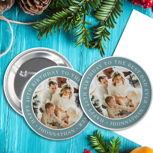 Happy Birthday Best Dad Ever Photo Green Keepsake 6 Cm Round Badge