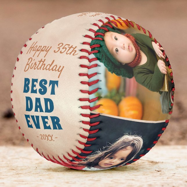 Happy Birthday Best Dad Modern 3 Photo Collage Baseball (Creator Uploaded)