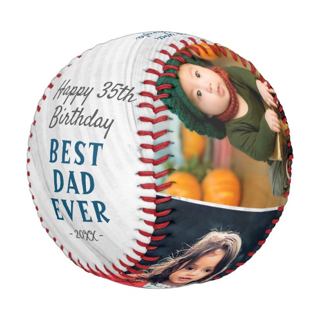 Happy Birthday Best Dad Wood 3 Photo Collage Baseball (Angled)