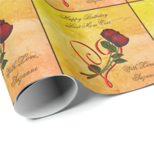 Happy Birthday Best Mom Red Roses Personalized Wrapping Paper