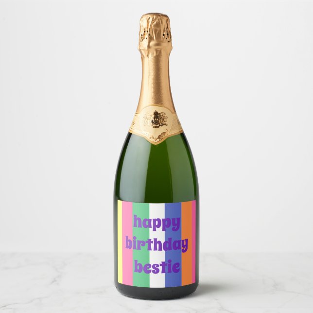Happy Birthday Bestie Sparkling Wine Label (Front)