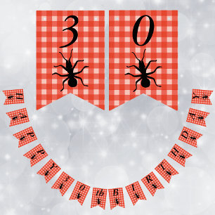 Happy Birthday Big Black Ant Red White Plaid Bunting