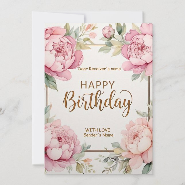  Happy Birthday Big Flowers  Holiday Card (Front)