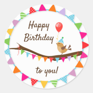 Happy Birthday Bird and Baloons Classic Round Sticker