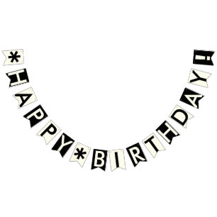 HAPPY BIRTHDAY BLACK AND IVORY WHITE BUNTING