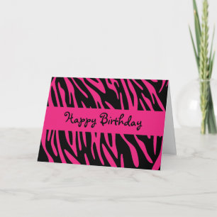 Happy Birthday Black and Pink Zebra Stripe Card