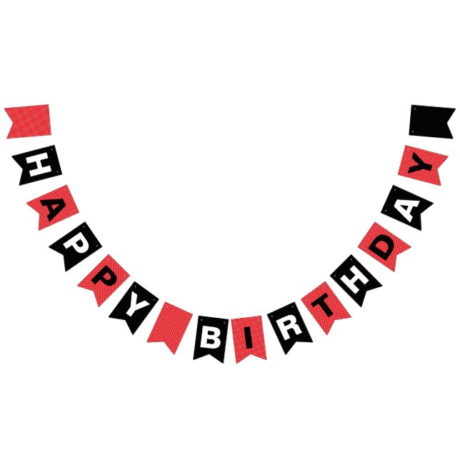 Happy Birthday Black and Red with White Polka Dots Bunting (All)