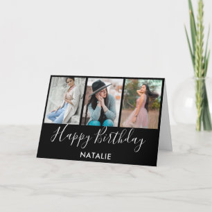 Happy Birthday Black and White 3 Photo Collage Card