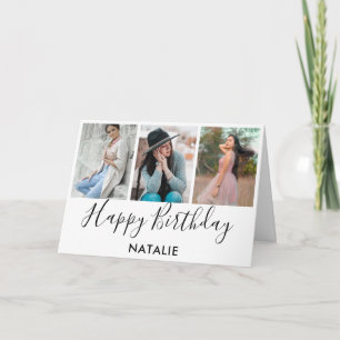 Happy Birthday Black and White 3 Photo Collage Card