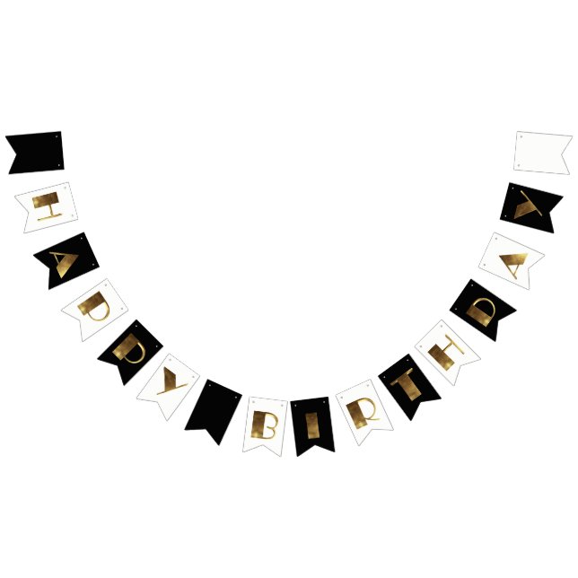 Happy Birthday Black and White Golden Typography Bunting (All)