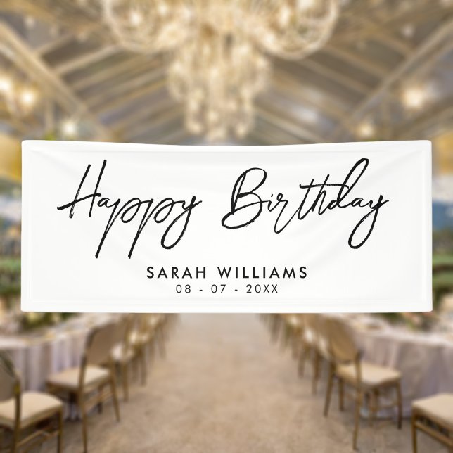 Happy Birthday Black and White Modern Script Banner (Creator Uploaded)