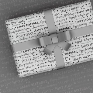 Happy Birthday Black and White Pattern Wrapping Paper