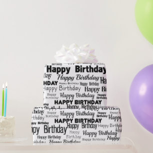 Happy Birthday (black and white) Wrapping Paper