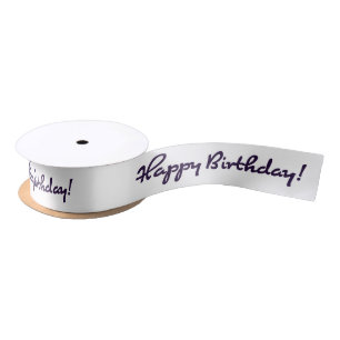 Happy Birthday! Black Casual Medium Script Satin Ribbon