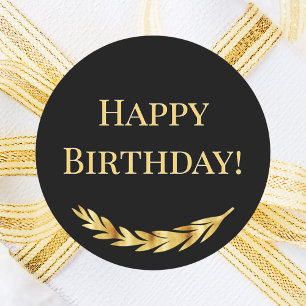 Happy Birthday black gold decor Classic Round Sticker
