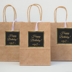 Happy Birthday black gold elegant guy Square Sticker