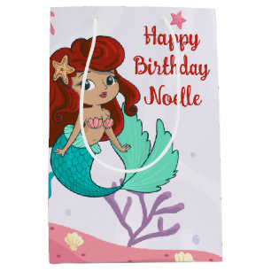 Happy Birthday! Black Mermaid Under the Sea Medium Gift Bag