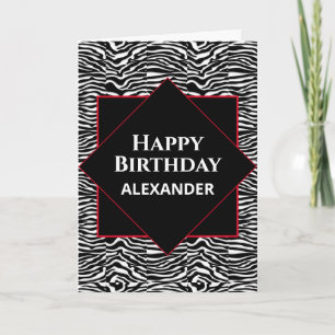Happy Birthday Black White Modern Personalise  Card