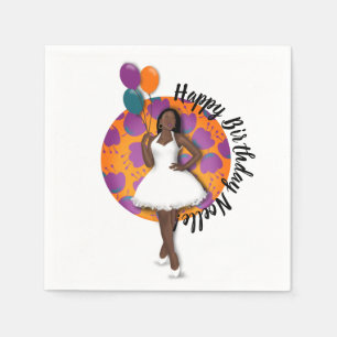 Happy Birthday! Black Woman, Balloons & Flowers Napkin
