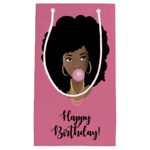 Happy Birthday! Black Woman, Bubblegum, Pink Small Gift Bag