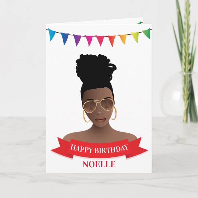Happy Birthday, Black Woman, Colourful Banner Card (Front)