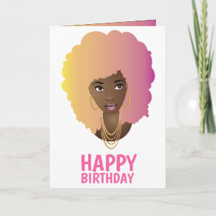 Happy Birthday! Black Woman, Colourful Hair Card