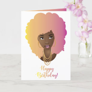 Happy Birthday! Black Woman, Colourful Natural Hai Card