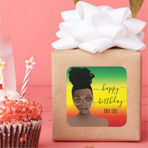 Happy Birthday Black Woman Gold Shades Rasta Square Sticker