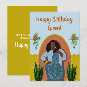 Happy Birthday, Black Woman Houseplants Yellow