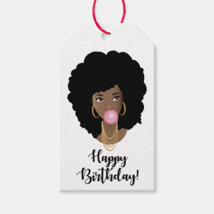 Happy Birthday! Black Woman Natural Hair,Bubblegum Gift Tags