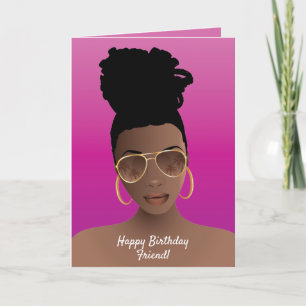 Happy Birthday! Black Woman Shades & High Bun Card