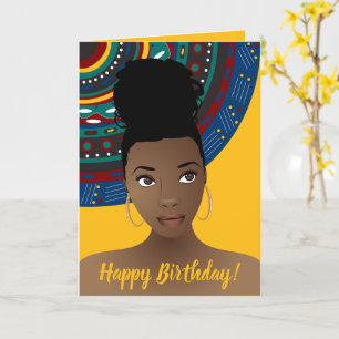Happy Birthday! Black Woman, Tribal Inspired, Gold Card