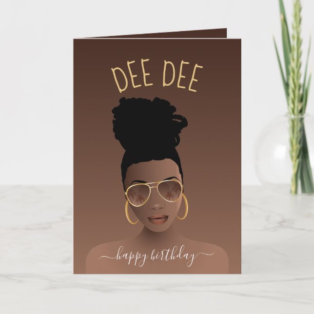 Happy Birthday, Black Woman w/Gold Shades, Brown Card (Front)