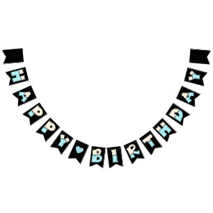 Happy Birthday Blau Beige Bunting