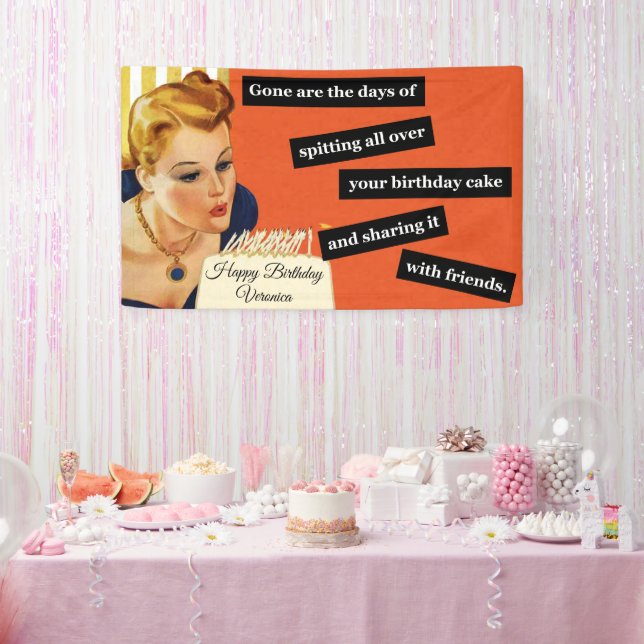 Happy Birthday Blowing Out Candles Vintage Funny Banner (Party)