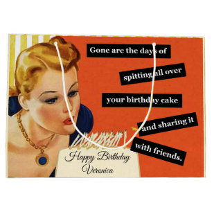 Happy Birthday Blowing Out Candles Vintage Funny Large Gift Bag