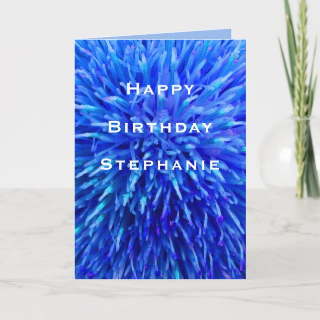 Happy Birthday, Blue Abstract Floral Greeting Card (Front)