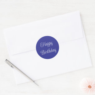 Happy Birthday Blue and White Elegant Script Classic Round Sticker