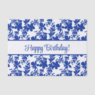 Happy Birthday Blue Azure Floral Pattern  Tissue Paper