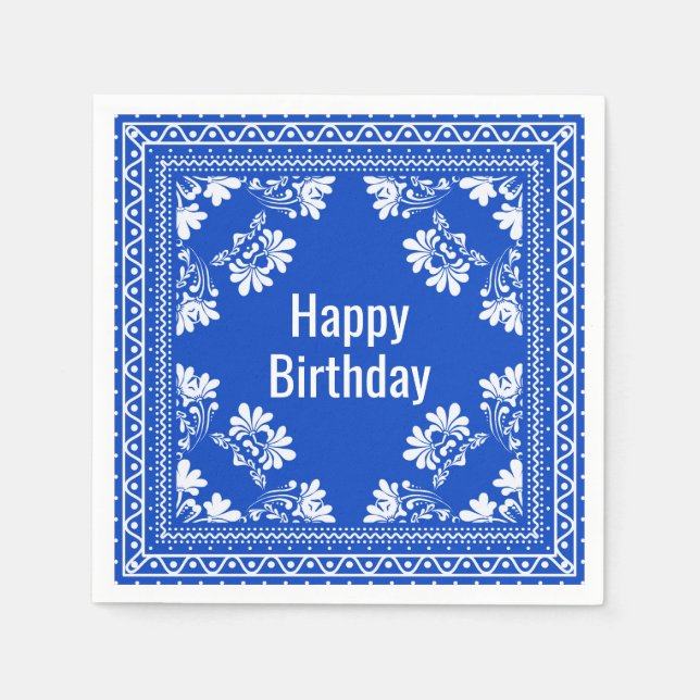 Happy Birthday Blue Bandanna Napkin (Front)
