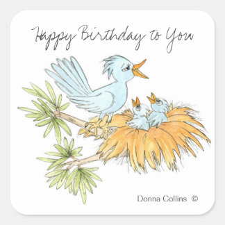 Happy Birthday Blue Birds Square Sticker