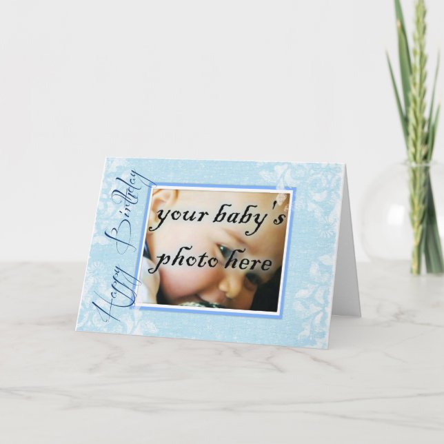 Happy Birthday Blue Blue Photo Frame Card (Front)