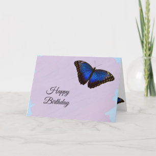 Happy Birthday Blue Butterfly Design Script Text Card