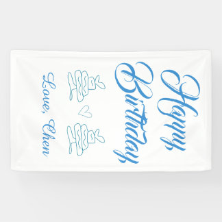 happy birthday blue cake heart name love pastel  banner