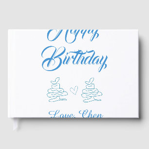 happy birthday blue cake heart name love pastel guest book